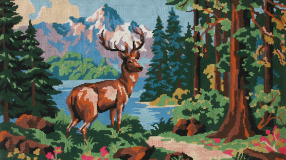 Beautiful homespun apline stag tapestry